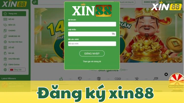 Giao diện đăng ký tài khoản Xin88 cực đơn giản